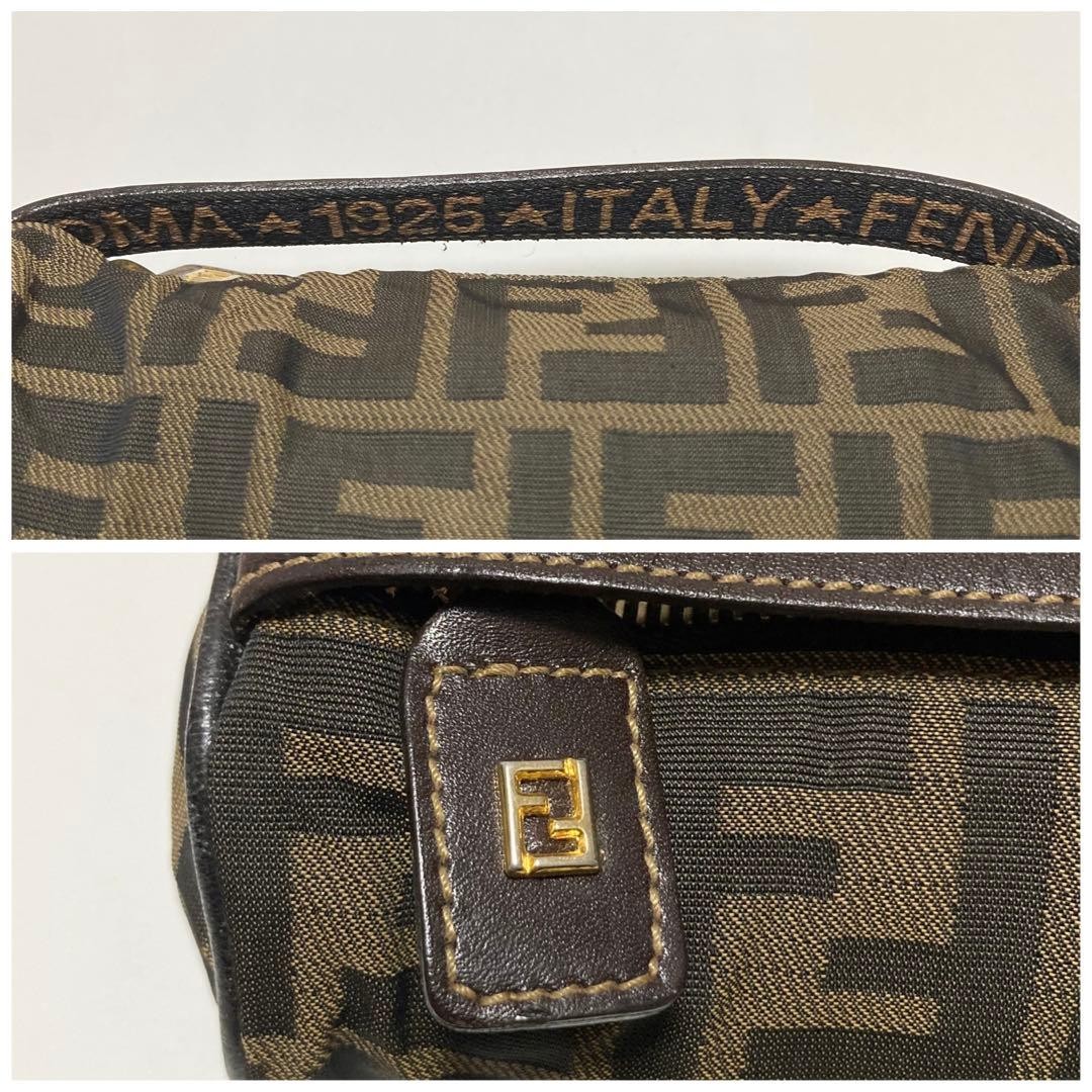 FENDI Vanity Pouch Fendi Zucca Pattern Leather Allover FF Logo OLD 11a