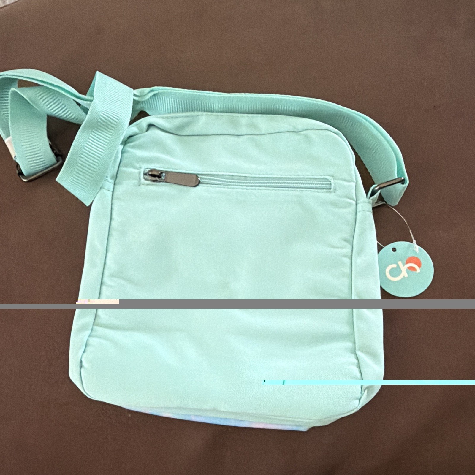 Mint Green Abstract Small Crossbody Bag Zip Pockets w/ Detachable Strap