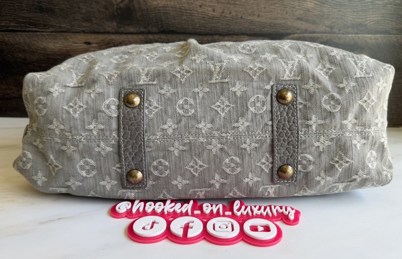 Authentic Louis Vuitton Neo Cabby Gray Denim Two Way Wear Shoulder Tote Handbag