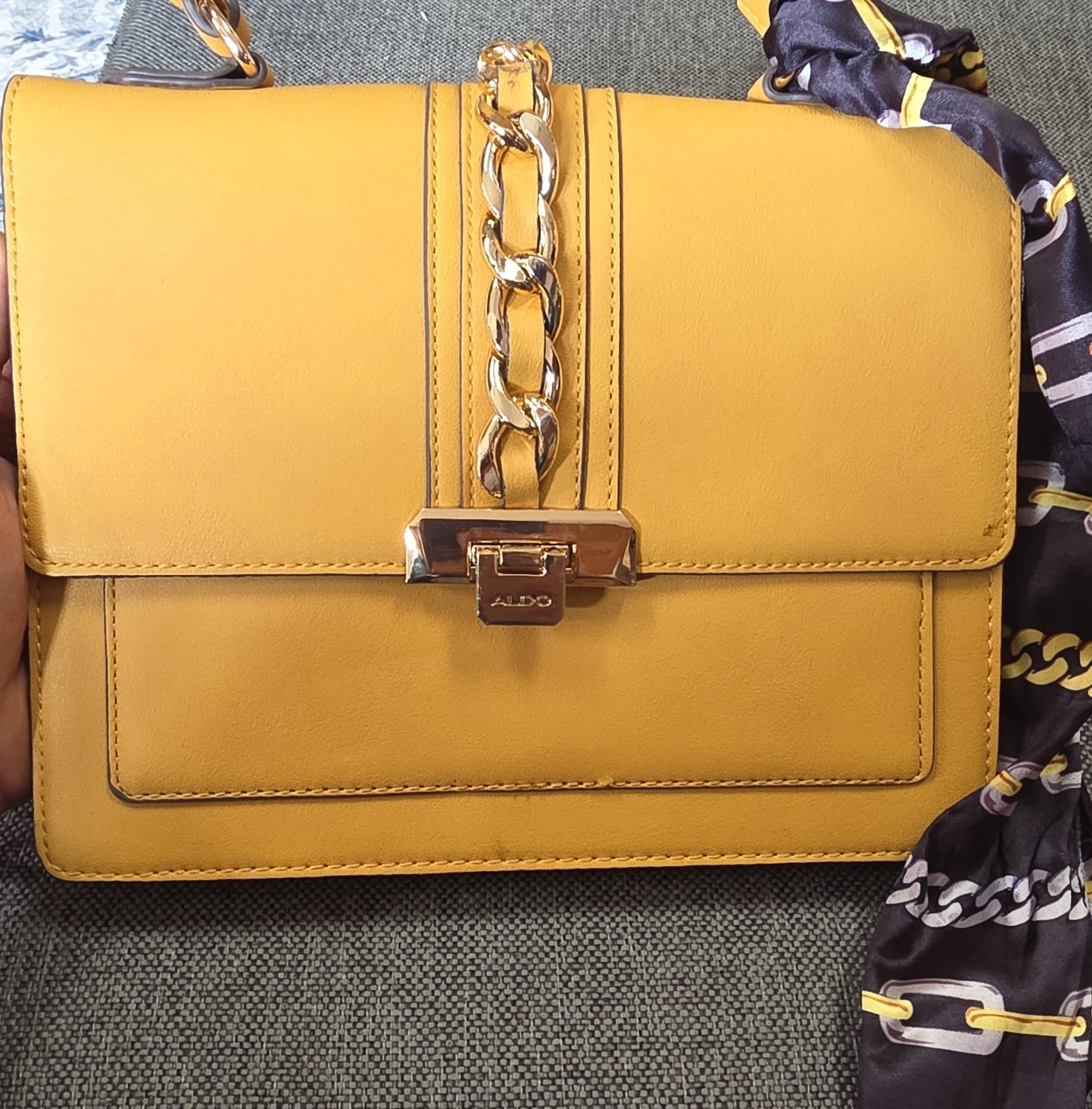 ALDO Yellow Satchel Top Handle Turn Lock/Zip Chain, Detachable Strap Pockets