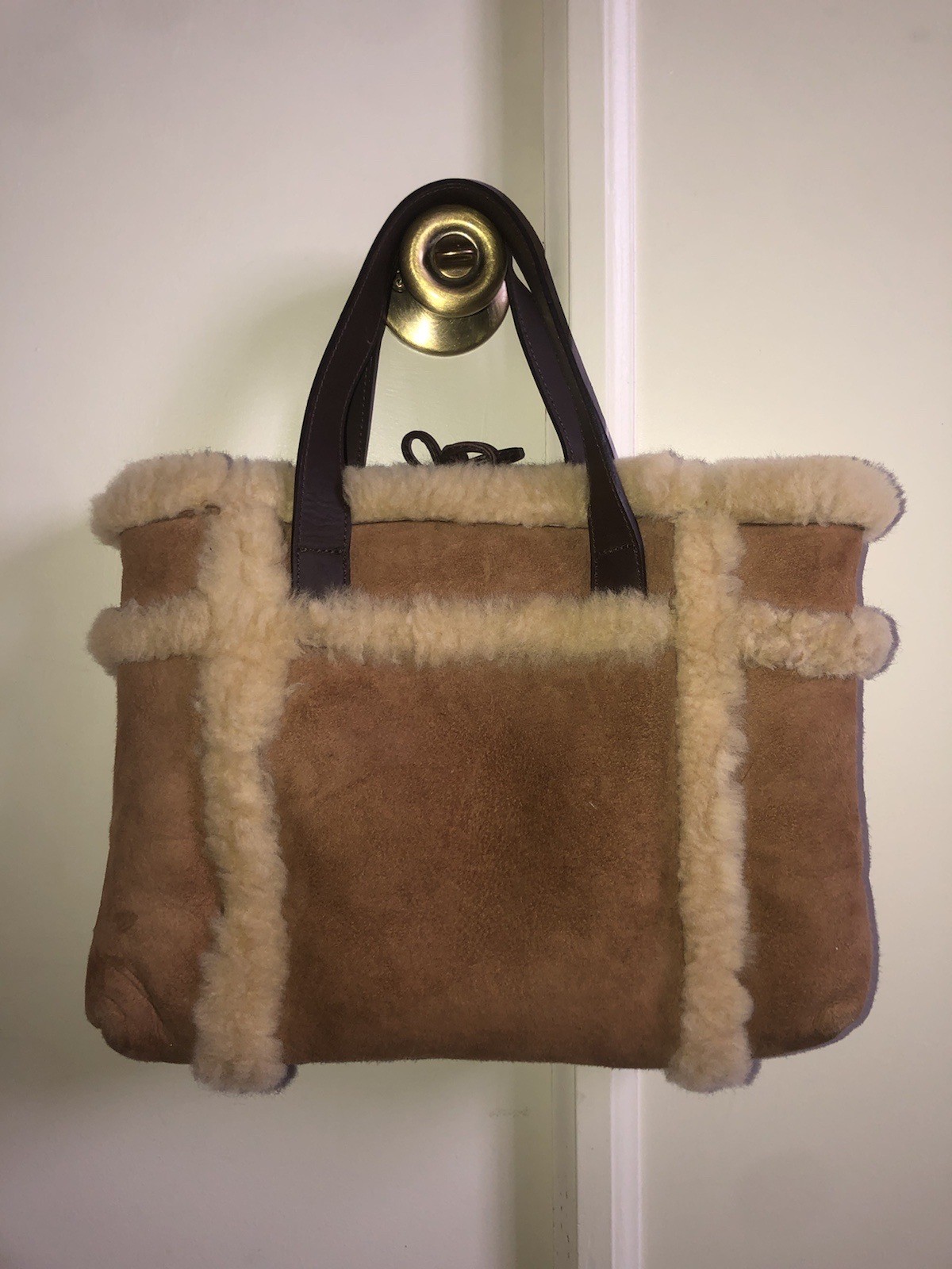 Ugg Australia Suede Leather Shearling Sherpa Handbag Sheepskin Purse W/ Dust Bag