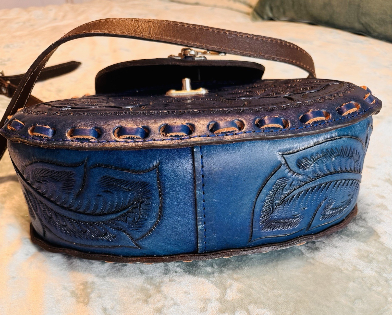 Royal Blue Leather Saddle Bag Handmade Genuine Leather