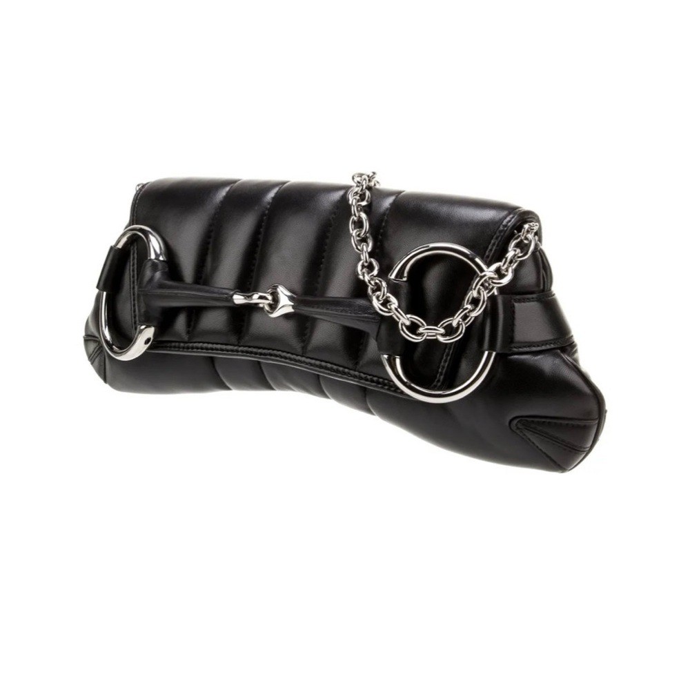 Gucci Horsebit Chain Shoulder Bag Vertical Quilted Leather Medium Black