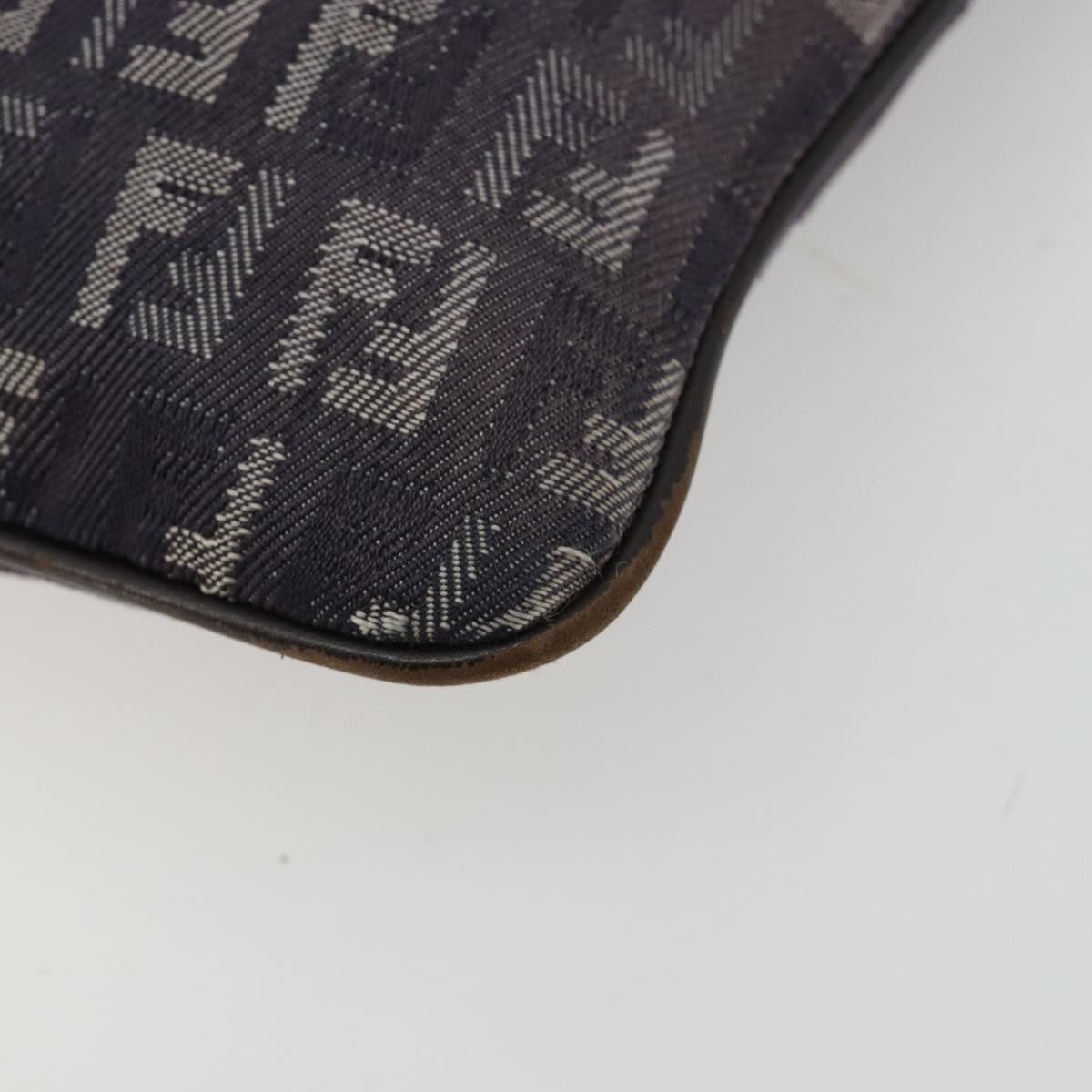 FENDI Zucchino Canvas Shoulder Bag Gray Silver Auth 183672A