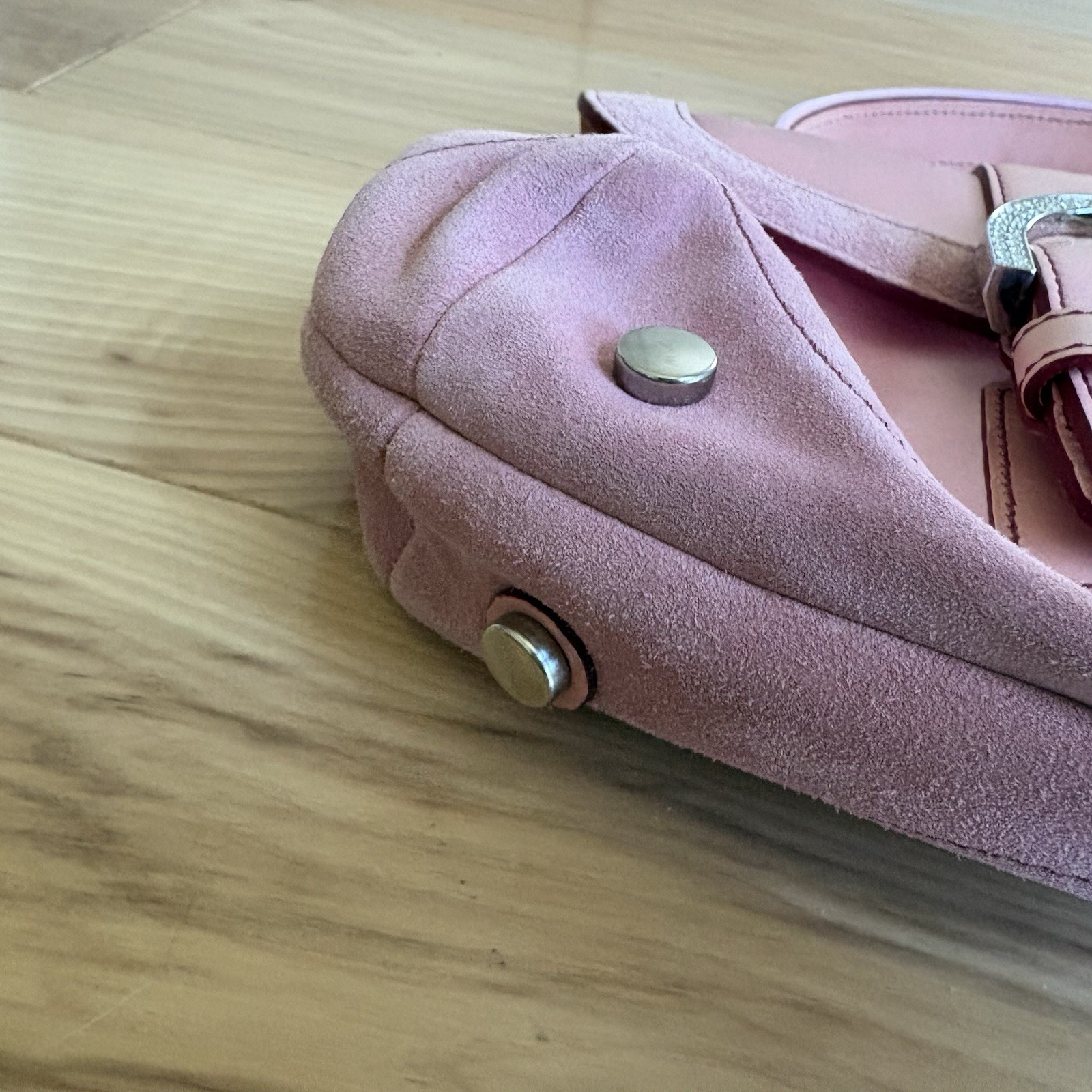 authentic y2k vintage coach baby pink leather and satin handbag – silver details