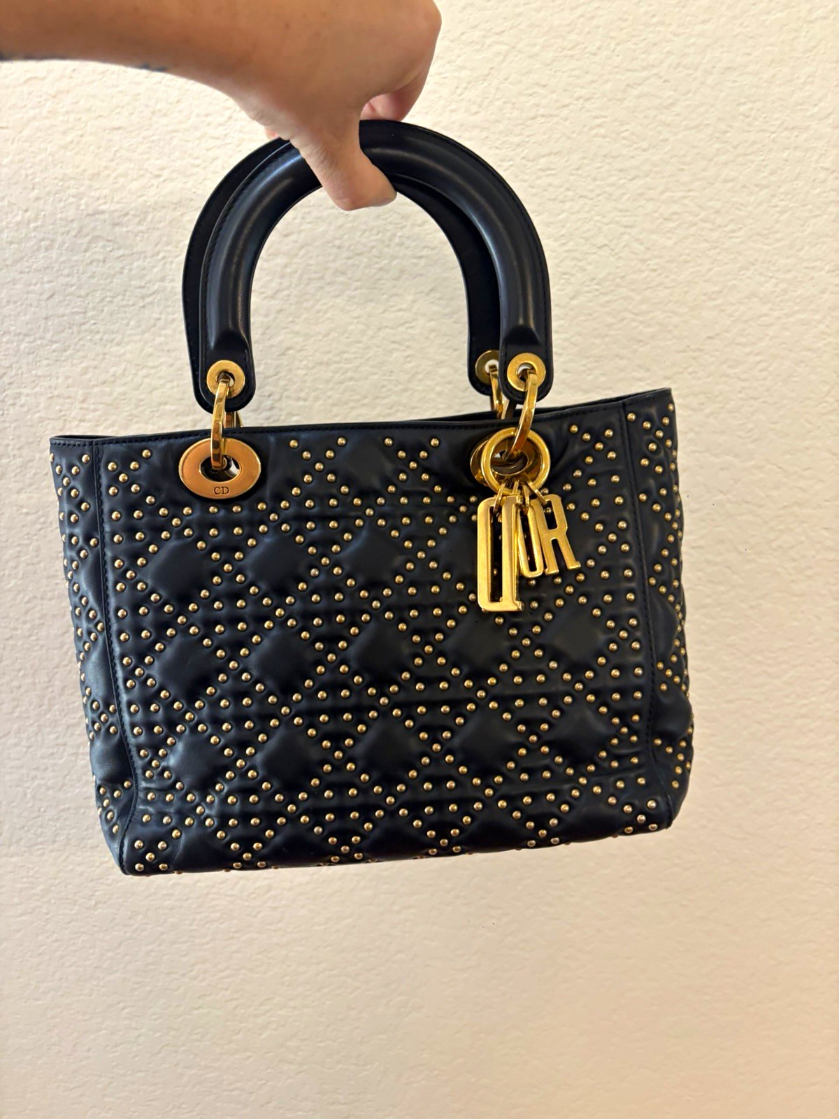Dior Black Quilted Studded Lady Dior Purse