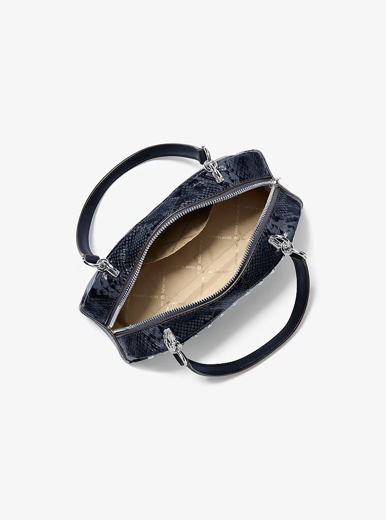 Michael Kors Cecily Small Studded Snake Embossed Shoulder Bag – Navy