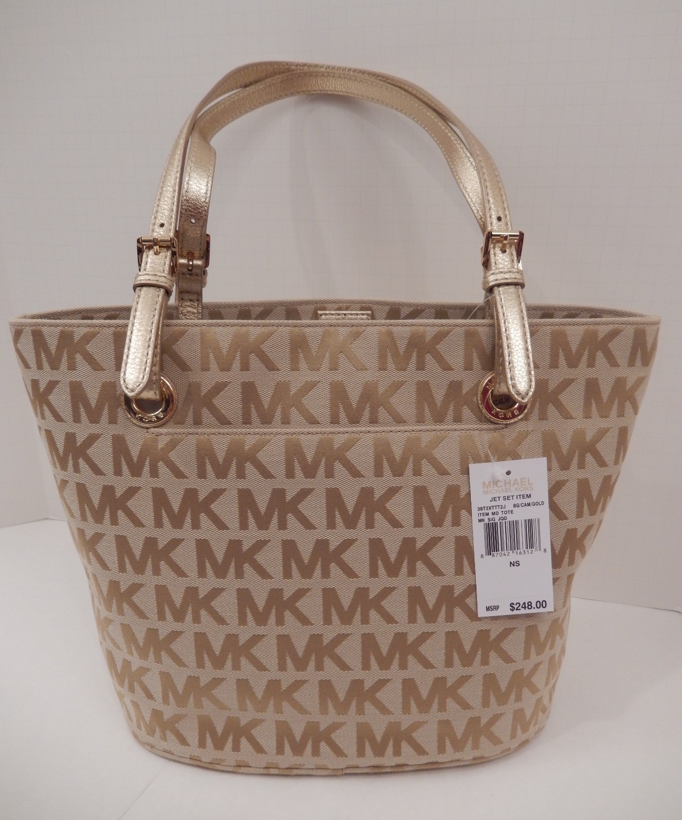 GENUINE MICHAEL KORS BEIGE CAMEL BLACK GRAY GOLD SIGNATURE HANDBAG MD TOTE $248