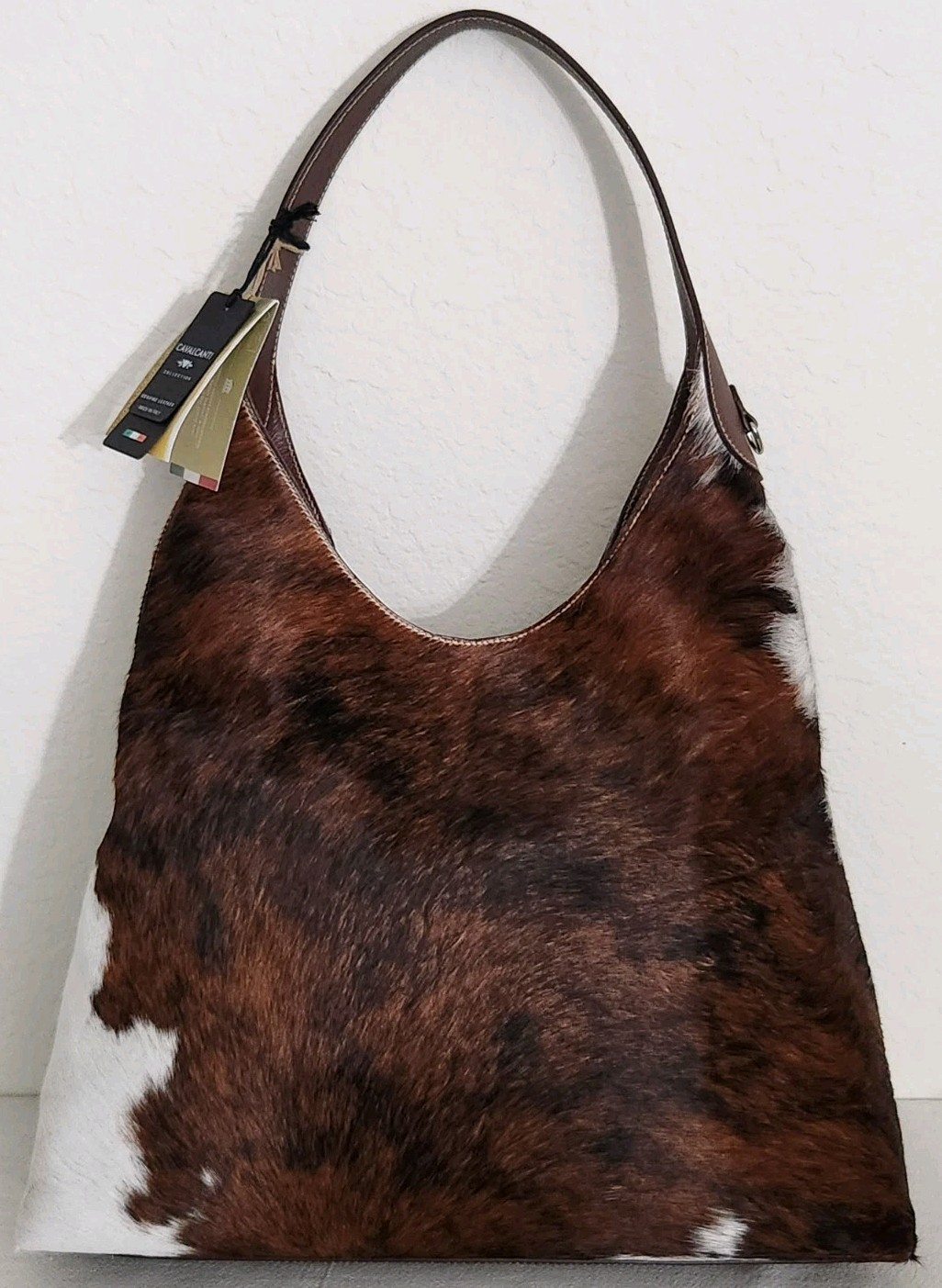 🌞CAVALCANTI ITALIAN DESIGNER HAIR CALF BROWN COWHIDE LEATHER LG HOBO BAG🌺NWT!