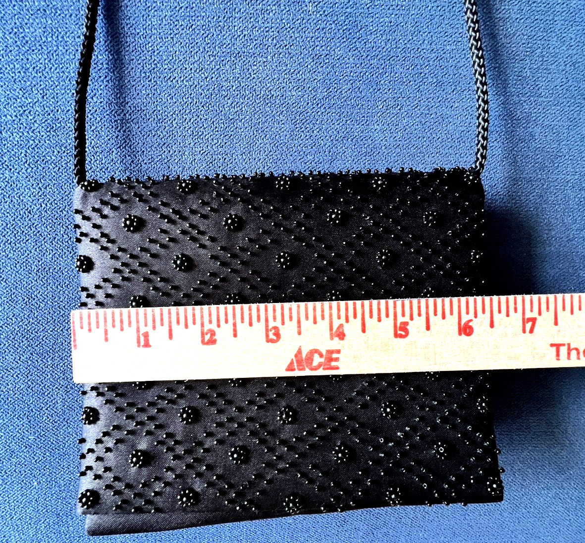 Black Mini Beaded Evening Bag Satin Crossbody La Regale Party Cocktail Wedding
