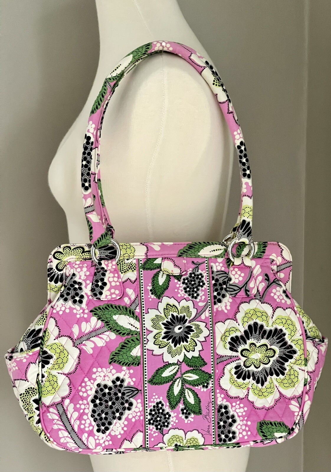 Vera Bradley Priscilla Pink Purse, Frame Bag, Pink Black White, Magnetic