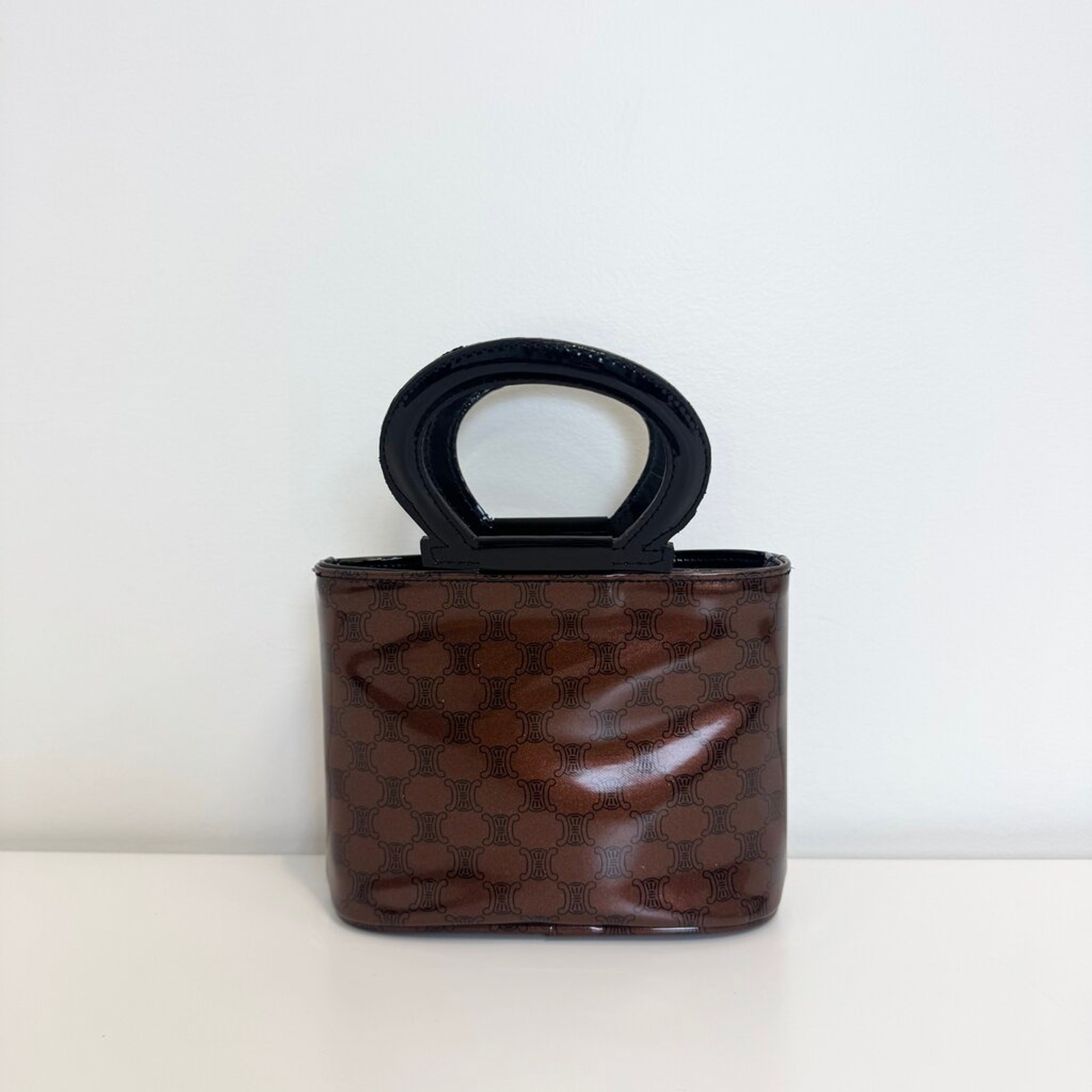CELINE Macadam Brown PVC Vinyl Top Handle Mini Bag C Logo Bucket Handbag
