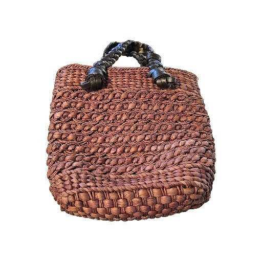 Liz Claiborne 100% Straw Woven Purse w/ Leopard Print Liner 1 Defect In Weaving