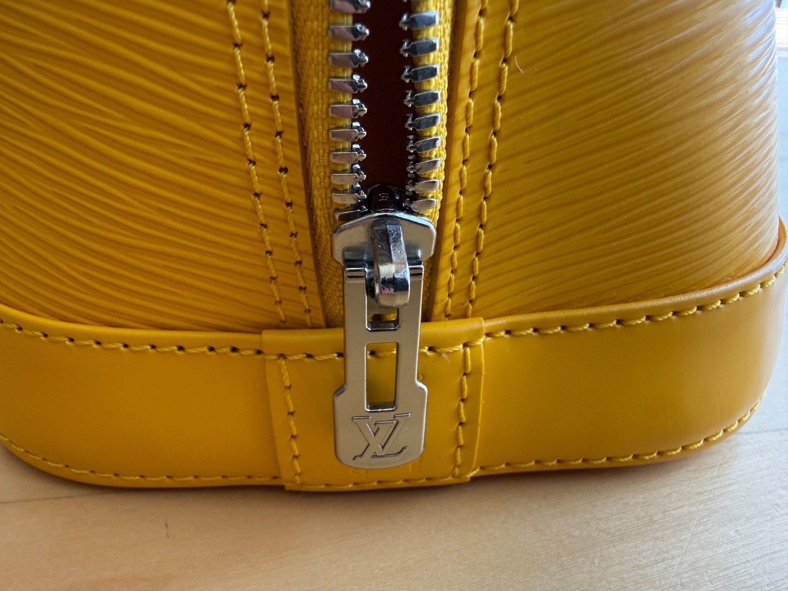 Louis Vuitton Alma PM Epi Leather Yellow Handbag Silver Hardware Lock Key