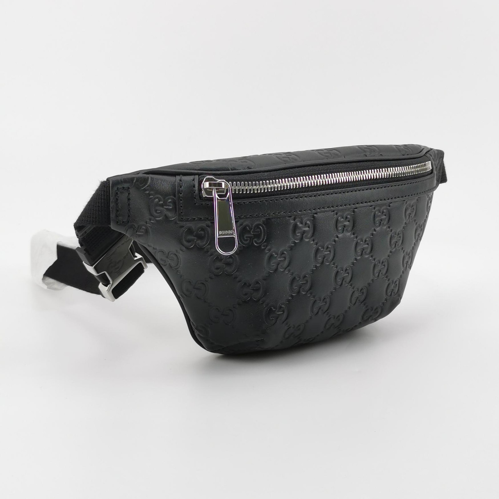 Gucci Guccissima Small Black Leather Waist & Chest Bag Silver Zip US Ship