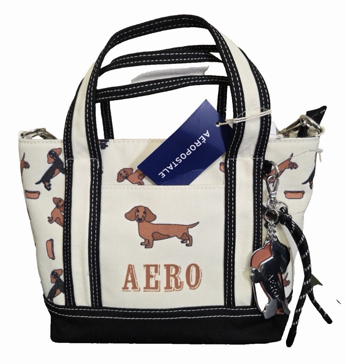 Aeropostale Mini Tote Bag Dachshund Weiner Dog Crossbody Purse Canvas NEW