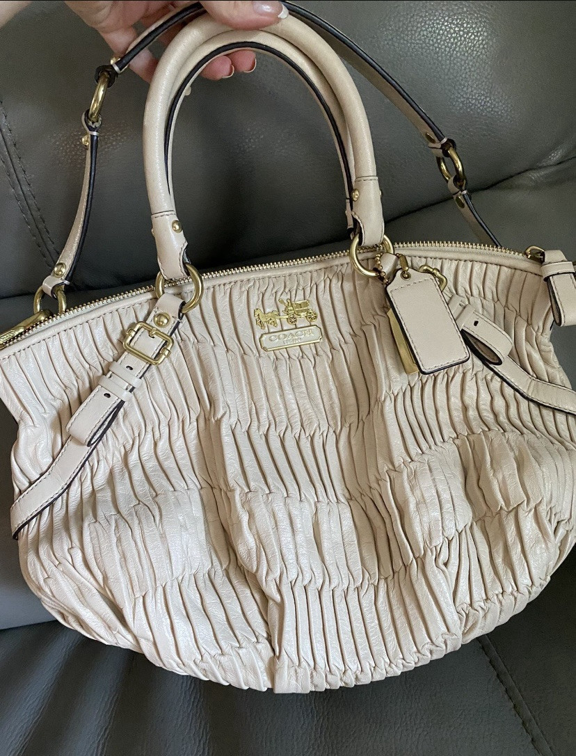 Light Beige Coach Madison Sophia Gathered Leather Bag