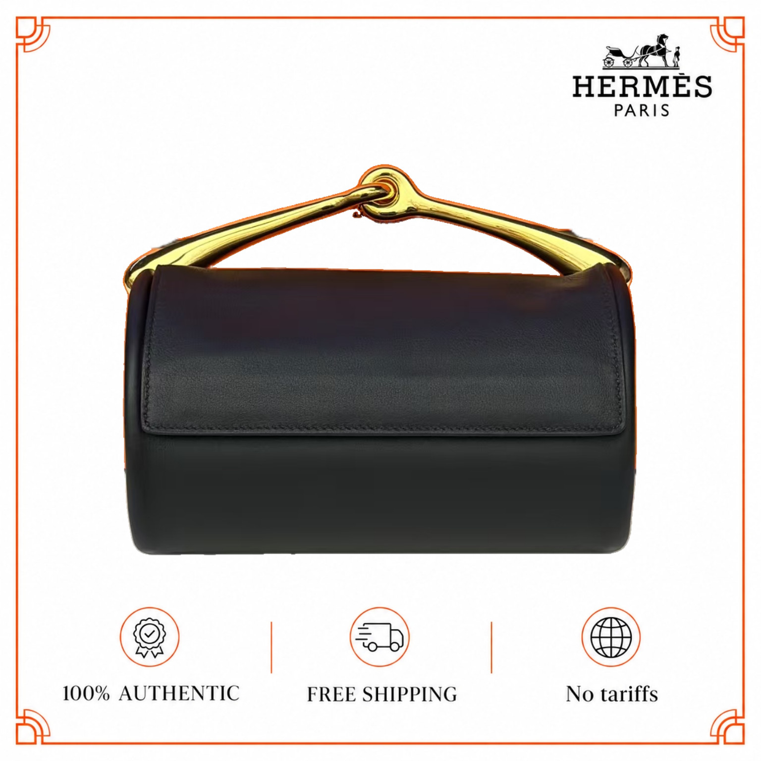 Hermes. Maximors Cylinder Bag Black 89 Noir Gold Hardware GHW Handbag Auth.