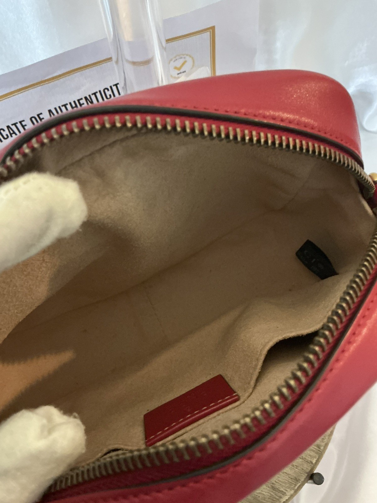 Authentic Gucci GG Marmont 2.0 Red Leather Chevron Camera Crossbody w COA