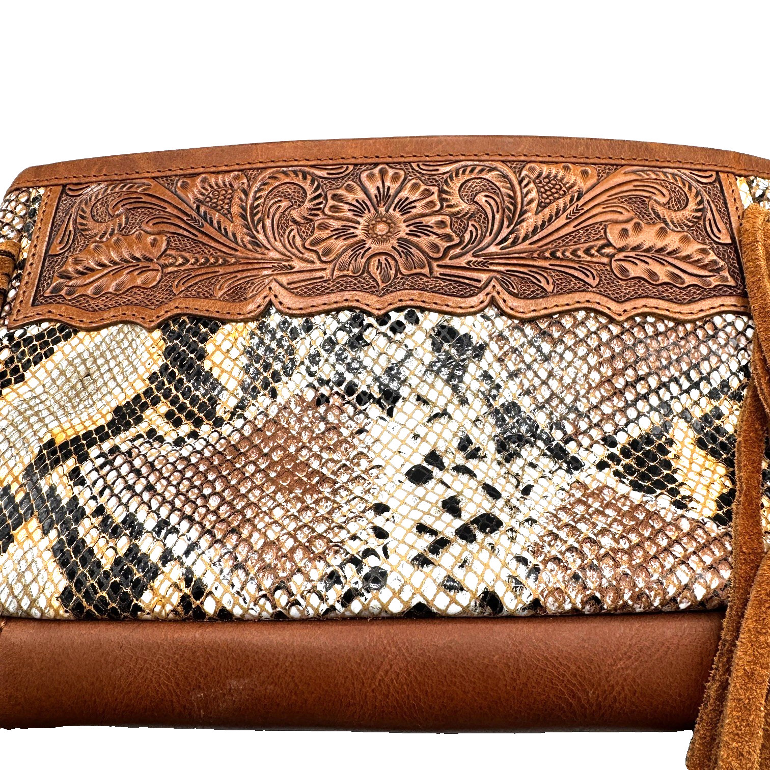 NEW Shyanne Tooled Snakeskin Fringe Crossbody Bag Purse Western Cowgirl Rodeo