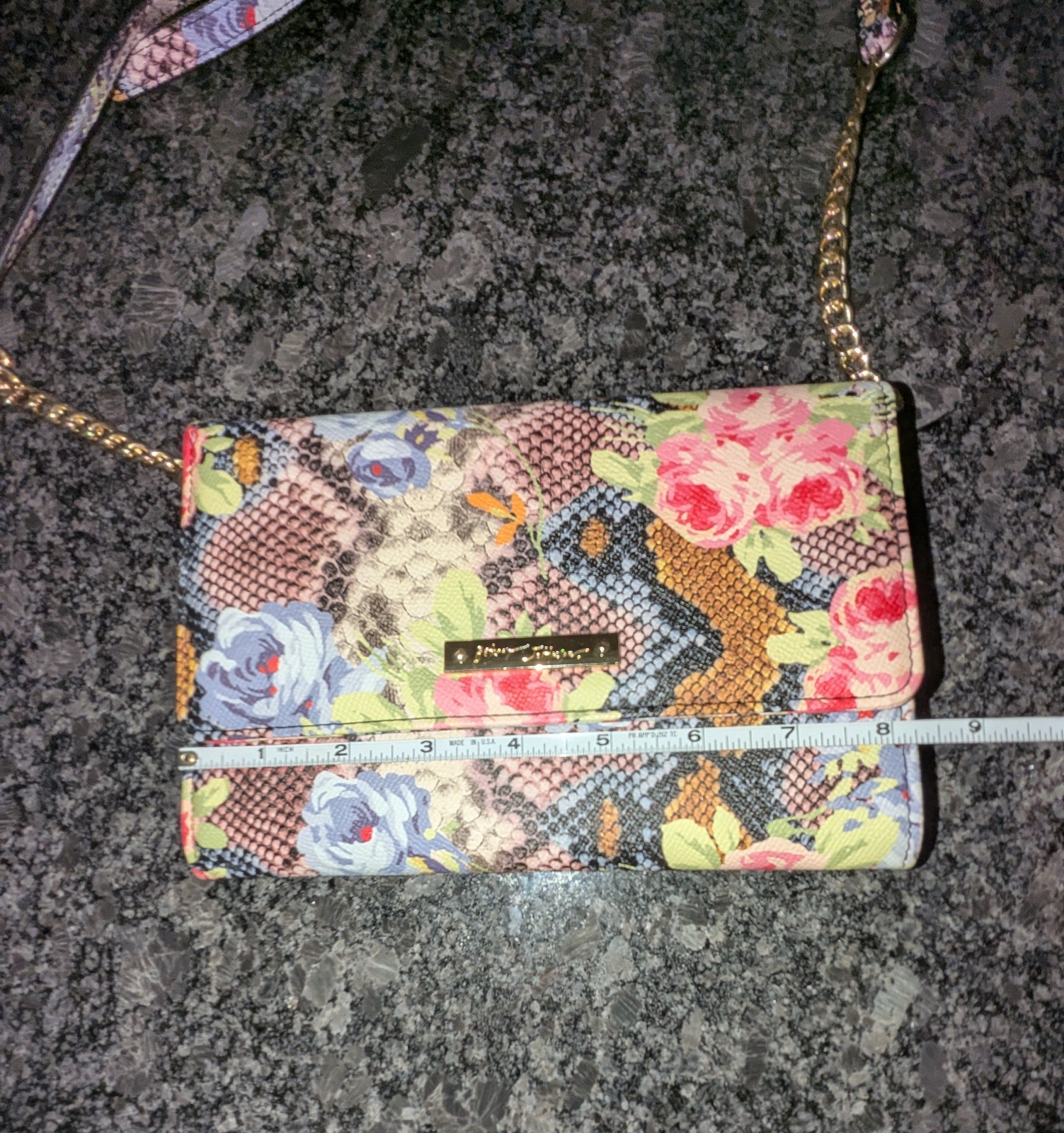 Betsey Johnson Vegan Leather Floral-Reptile Print Crossbody Bag
