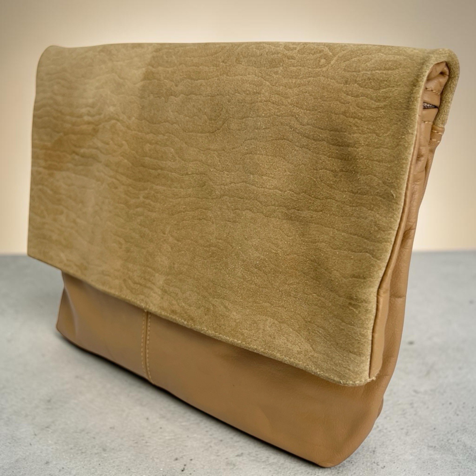 Vintage Oversized Envelope Clutch Taupe Textured Foldover Bag Empress 70s 80s