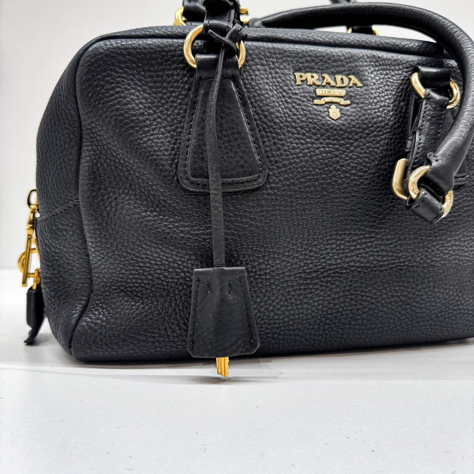 PRADA Boston Grey Leather Shoulder Bag