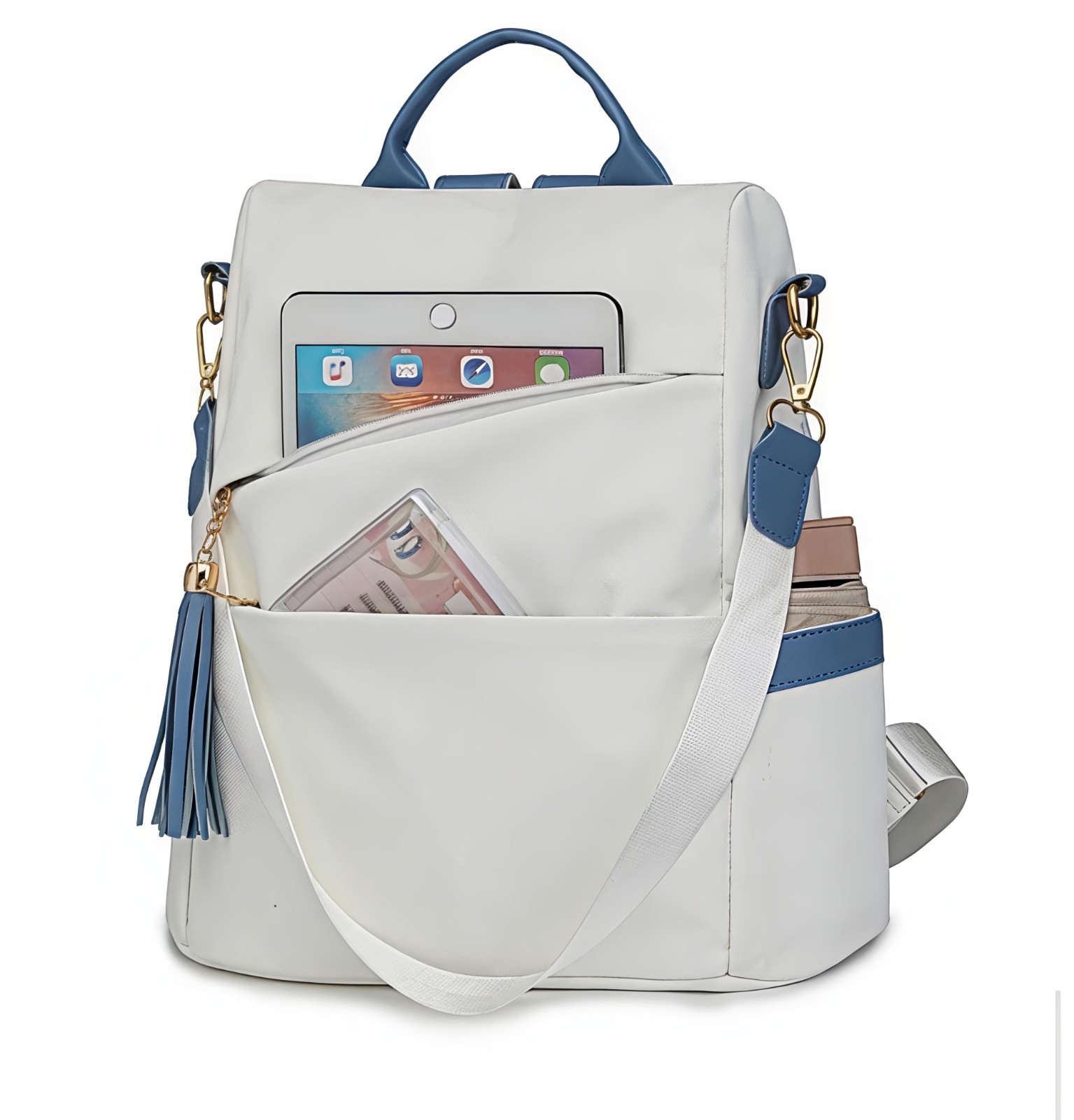 Women Anti Theft Backpack Purse PU Leather Convertible Travel School Bag White