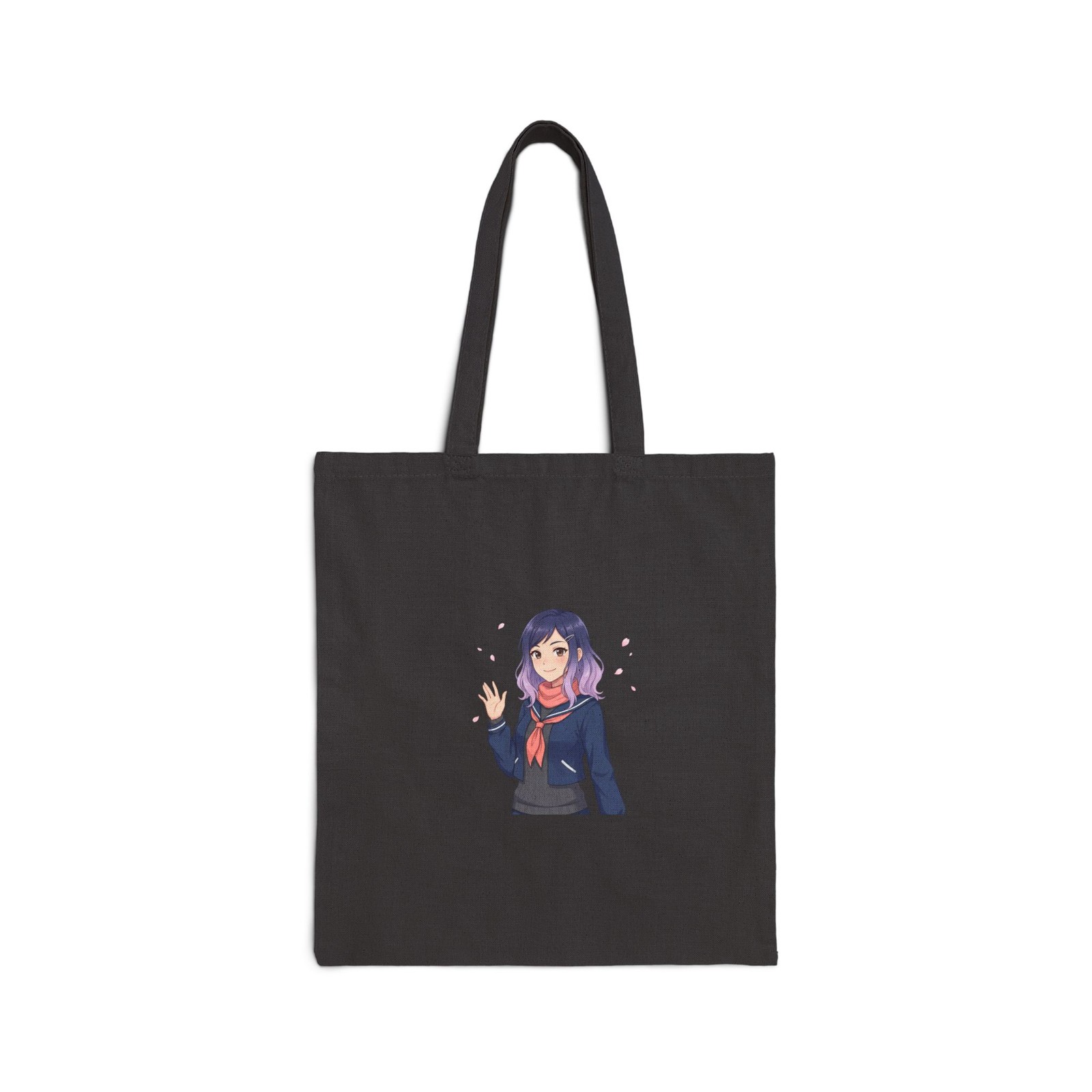 Anime Girl Illustration Tote Bag | Purple Hair, Peace Sign