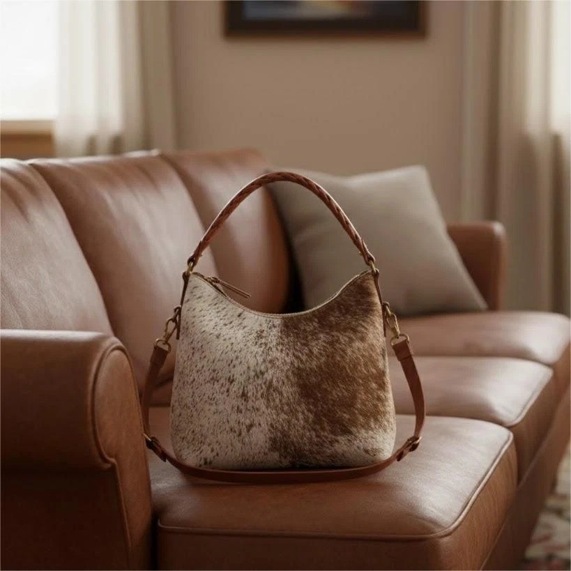 Genuine Cowhide Leather Shoulder Bag | Handmade Hairon Leather Bag | Crossbody