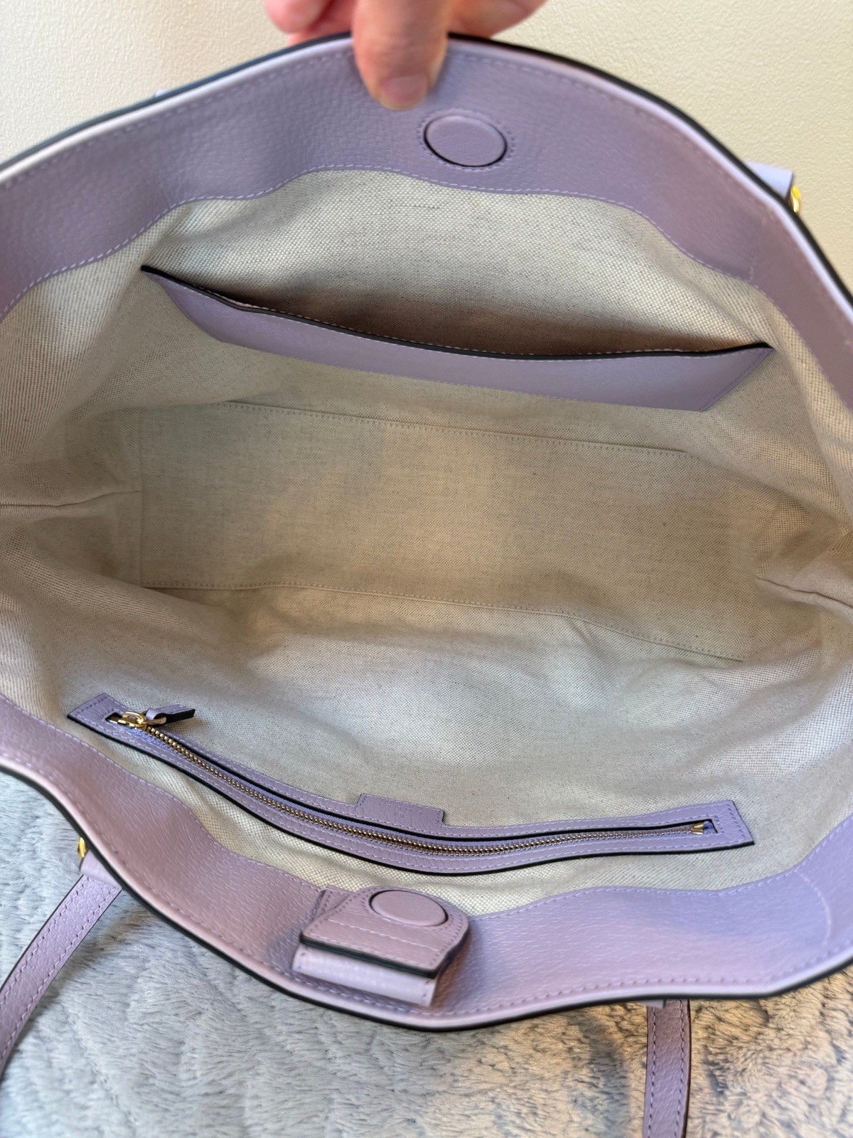 Gucci GG Logo Tote Beige/Purple Magnetic Closure, Organizer, Gold, Italy