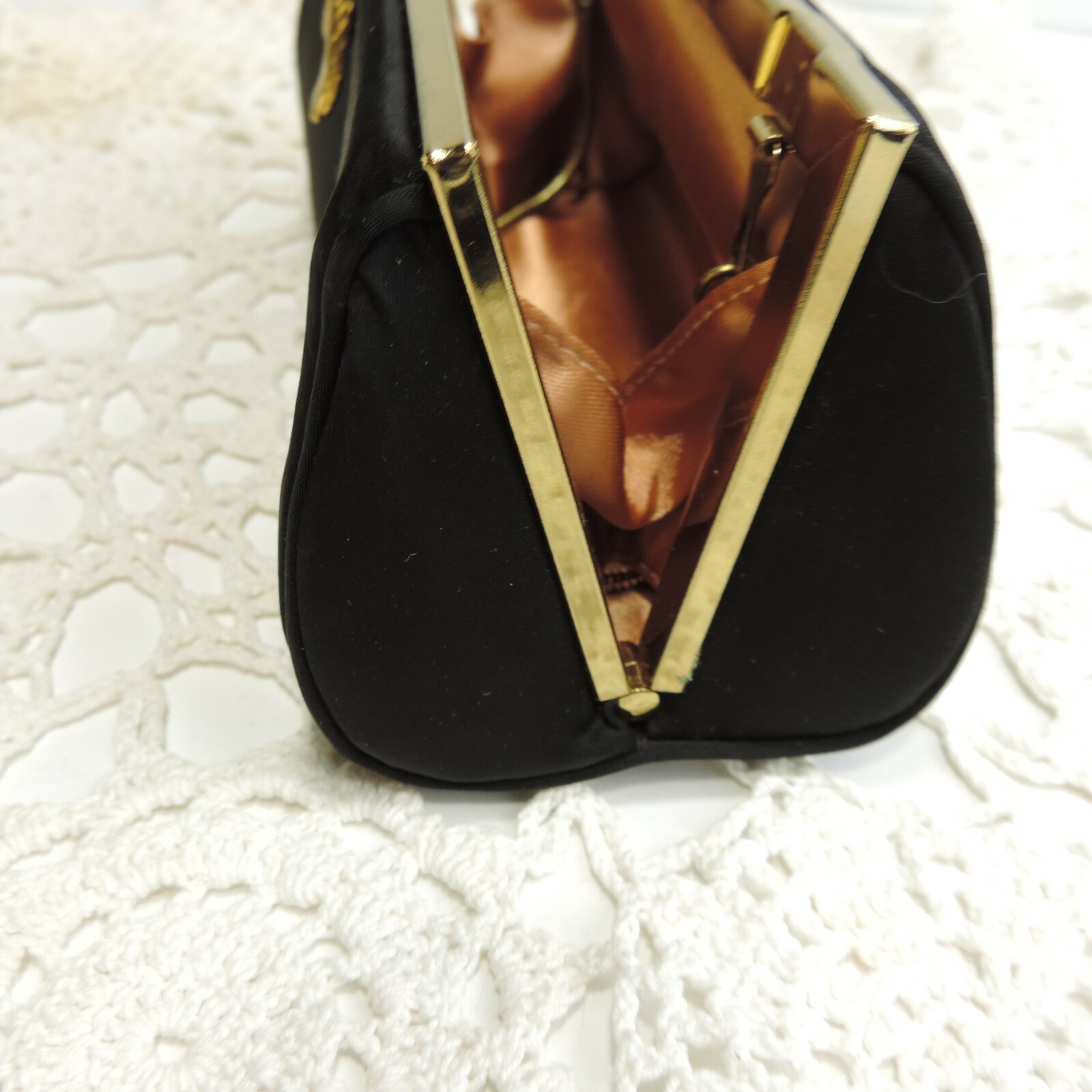Vintage Black Gold Rhinestone Triangle Petite Small Evening Clutch Bag Strap