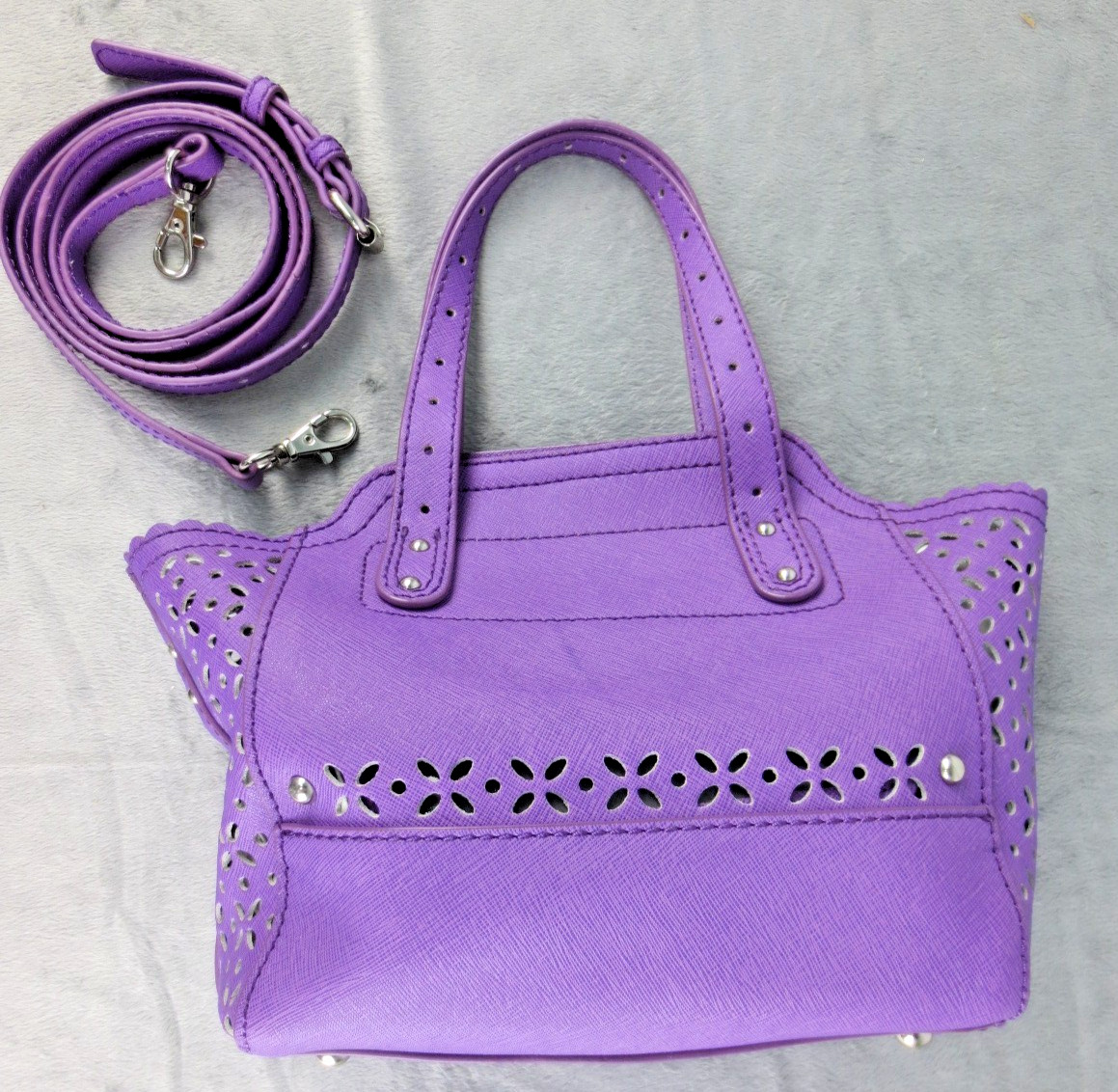 B. Makowsky Purple Saffiano Leather Mini Tessa Tote Perforated Satchel NWOT P27