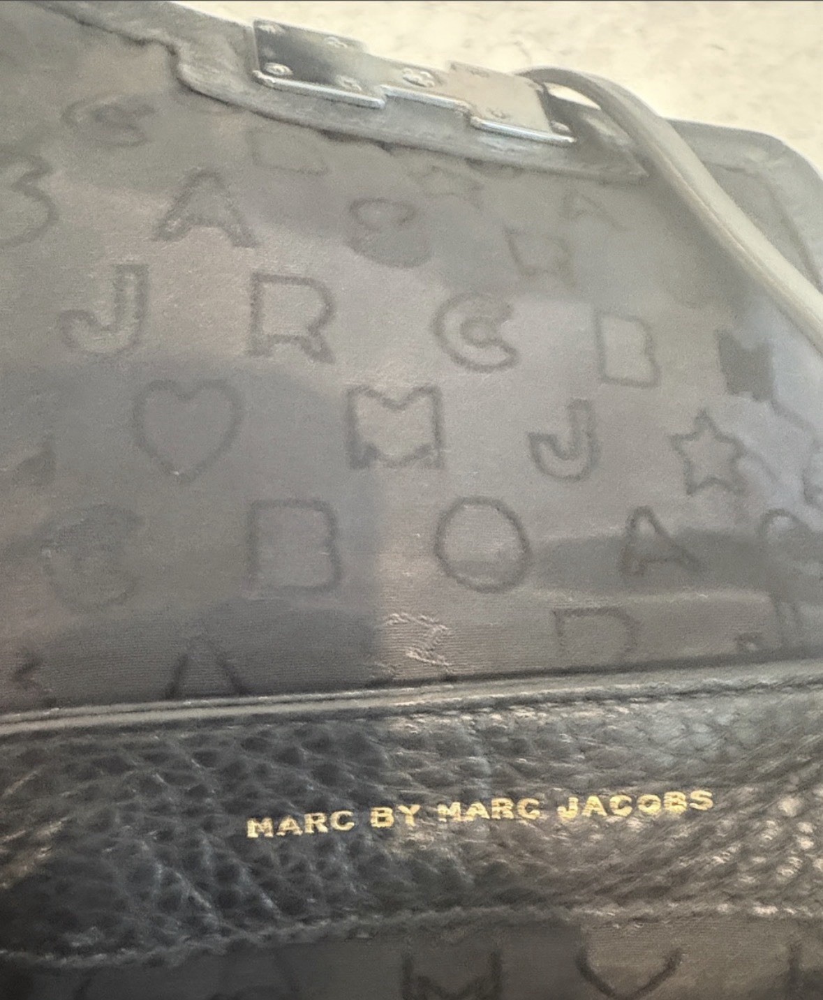 Marc by Marc Jacobs Black Pebbled Shoulder Bag Push Lock Gold Silver Hardware