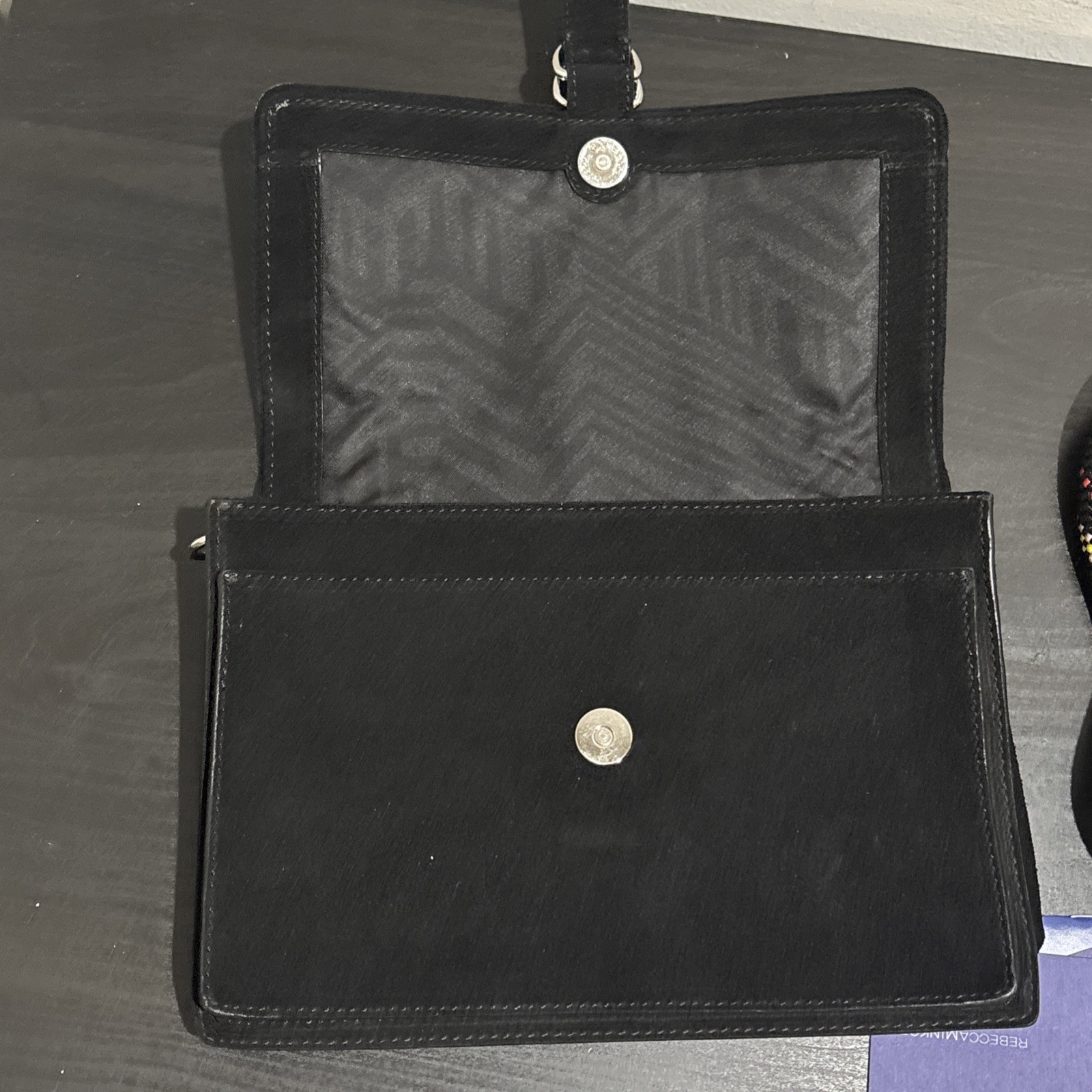 Rebecca Minkoff Black MINI-MAC Rope Strap Leather Suede Signature Crossbody Bag