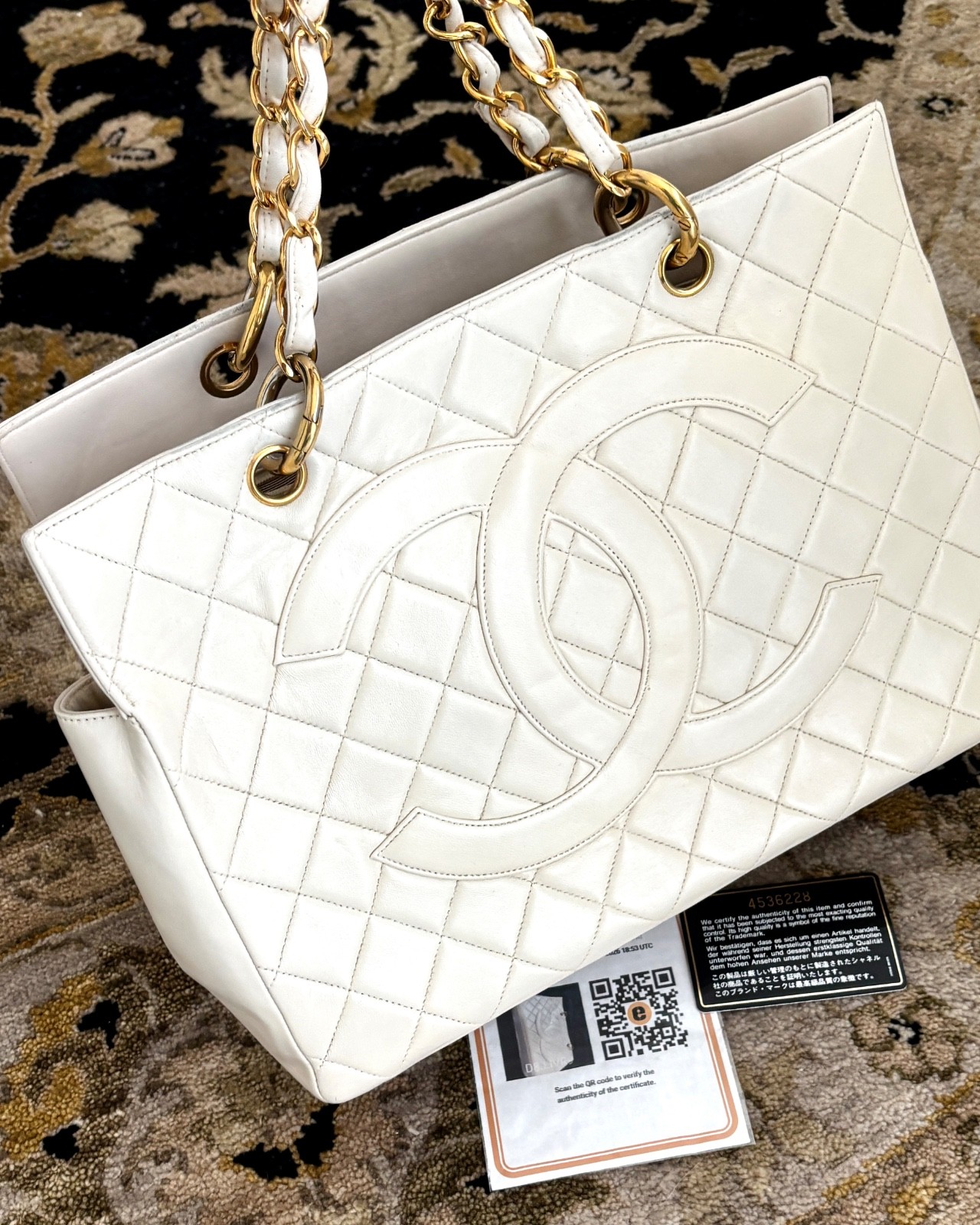 Authentic CHANEL Lambskin Quilt CC Shopping Tote GST Timeless Excellent w/ Card