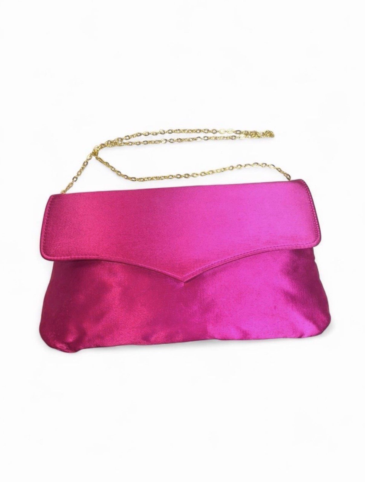 VTG 90s Hot Pink Satin Evening Clutch w/ Pristine Gold Chain Strap Barbiecore