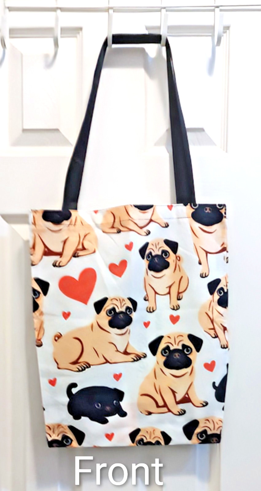 Pug with Red Hearts – Dog Tote Bag – New, Purse