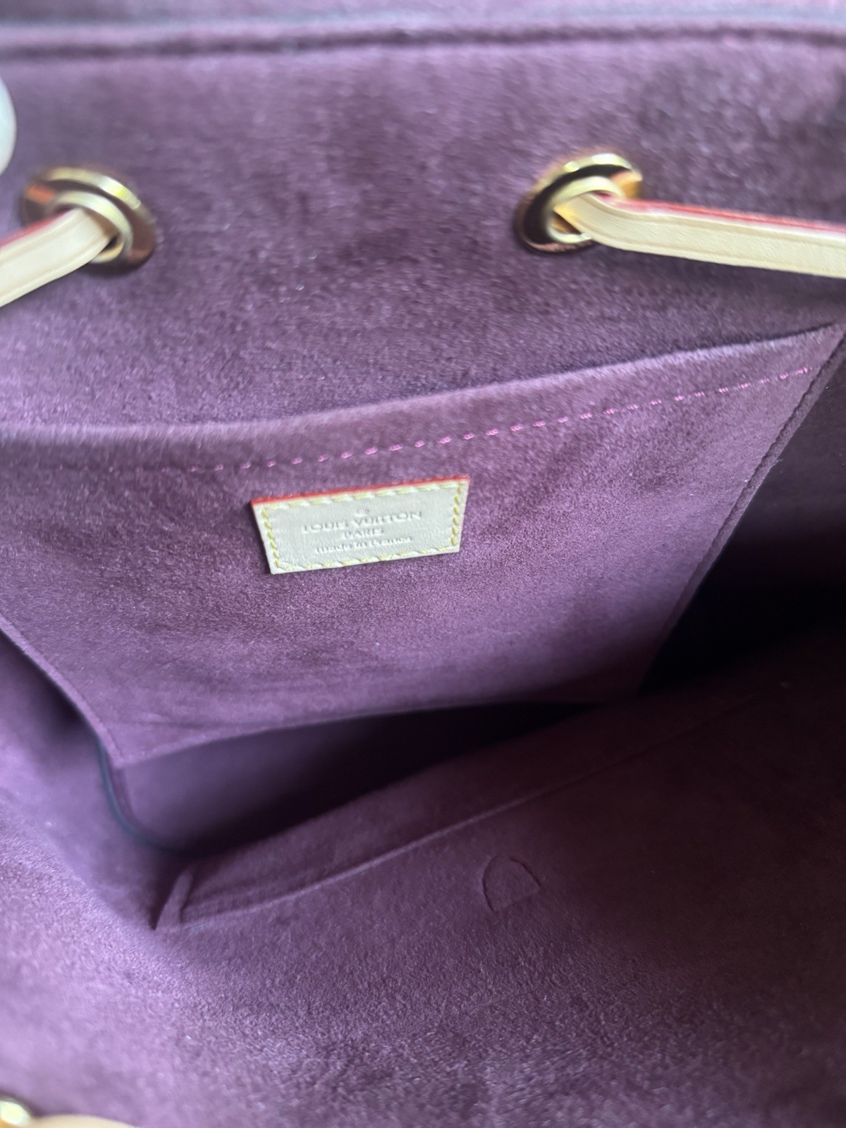Louis Vuitton Monogram Drawstring Backpack Front Zip Pocket Gold Hardware