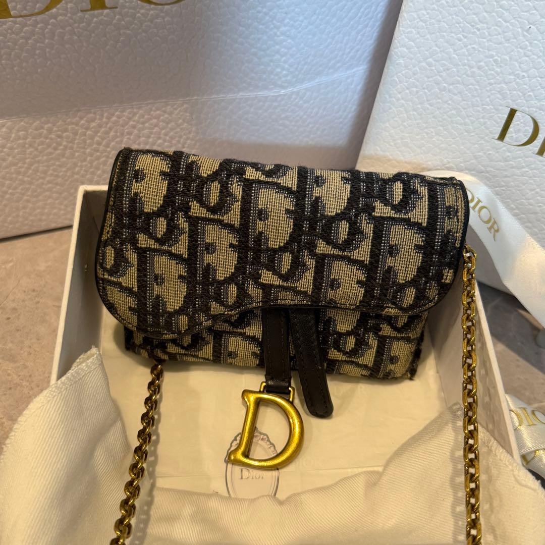 Christian Dior Saddle Chain Small Oblique Jacquard Shoulder Bag Women Pre-Owned