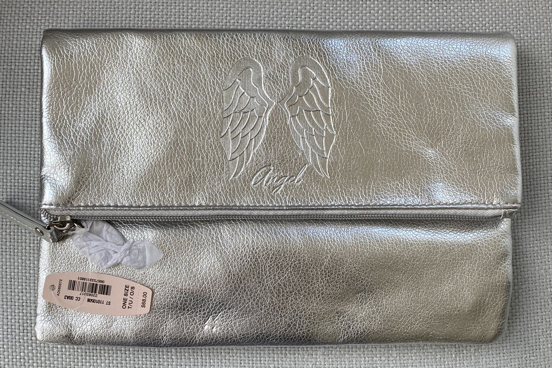NEW Victoria’s Secret Angel Silver Metallic Clutch Hand Fold Over Bag NWT $68