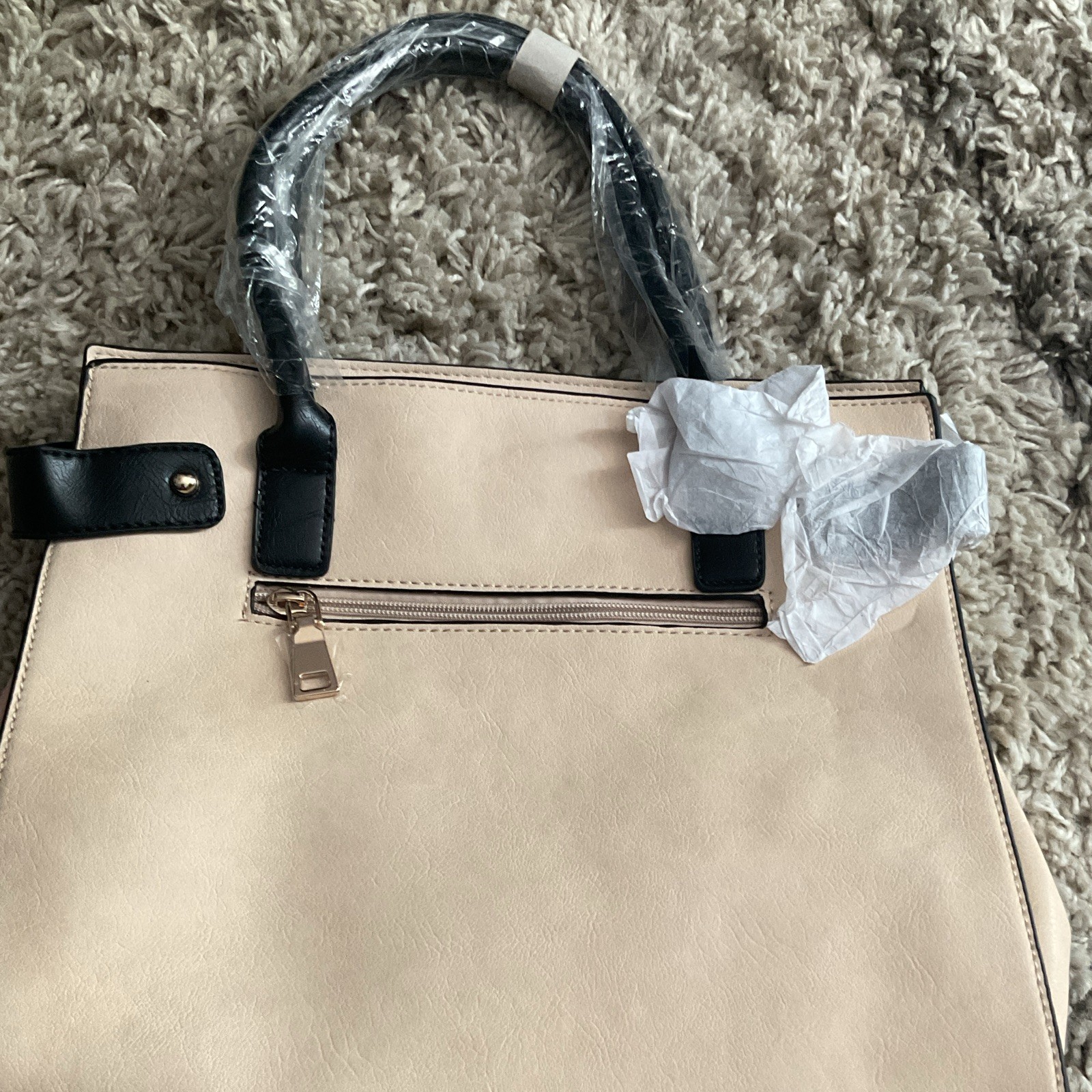 Fabulous Age Beige Pink Colorblock Studded Satchel Top Handle Zip Dust Bag
