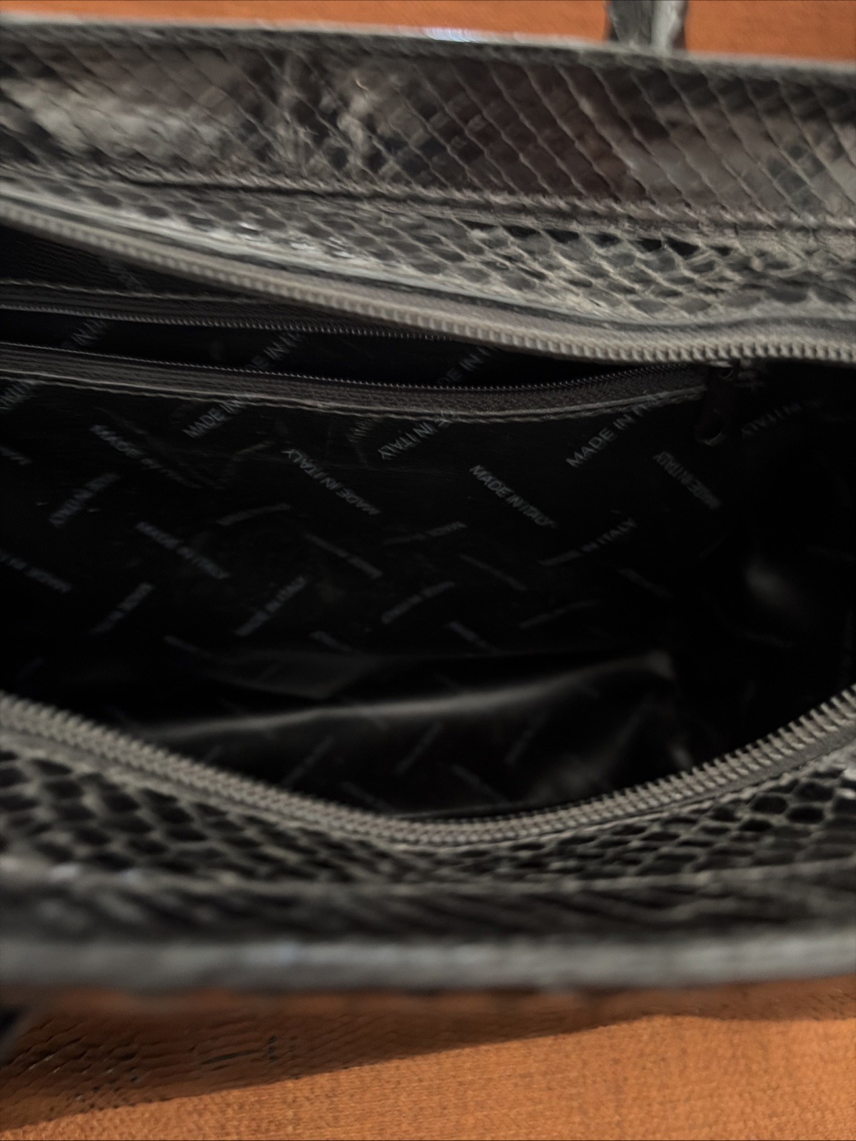 Embossed Faux Leather Python Skin Made In Italy Handbag Structured