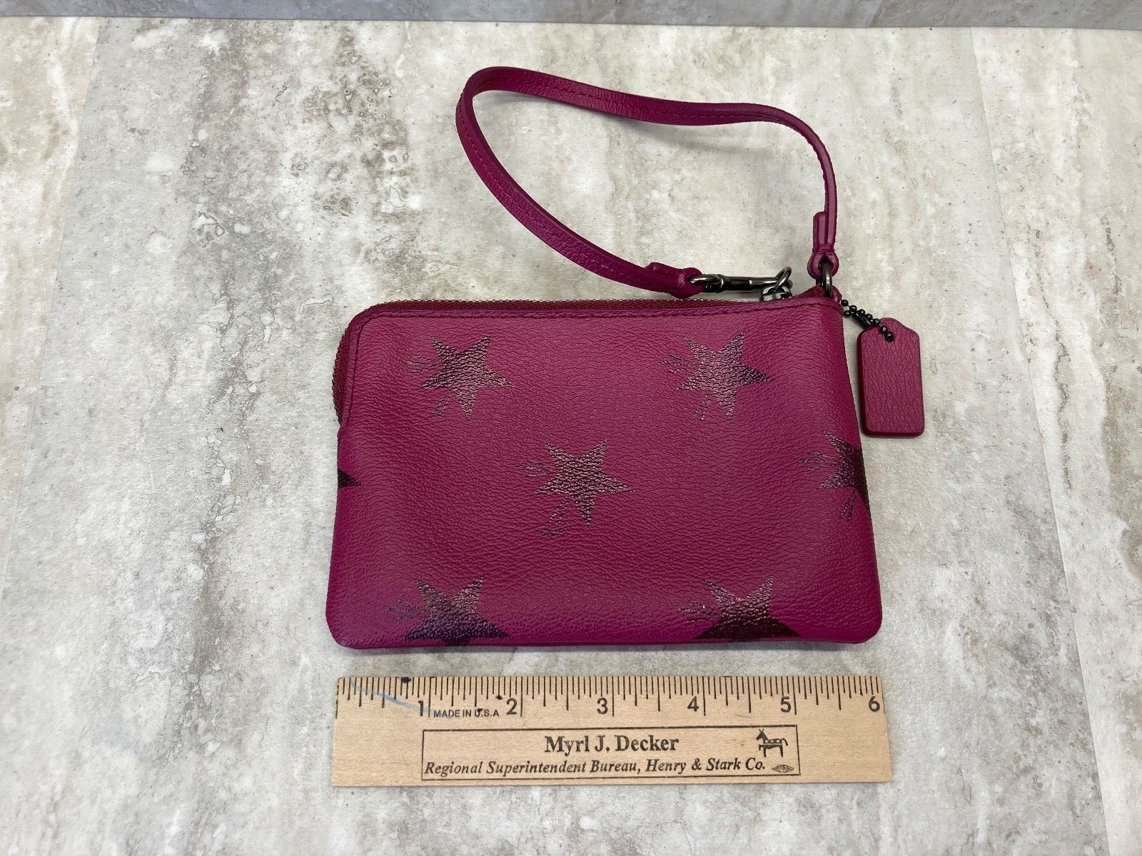 Wristlet purse 6X4 Pink with Gold Stars Strap is 6″