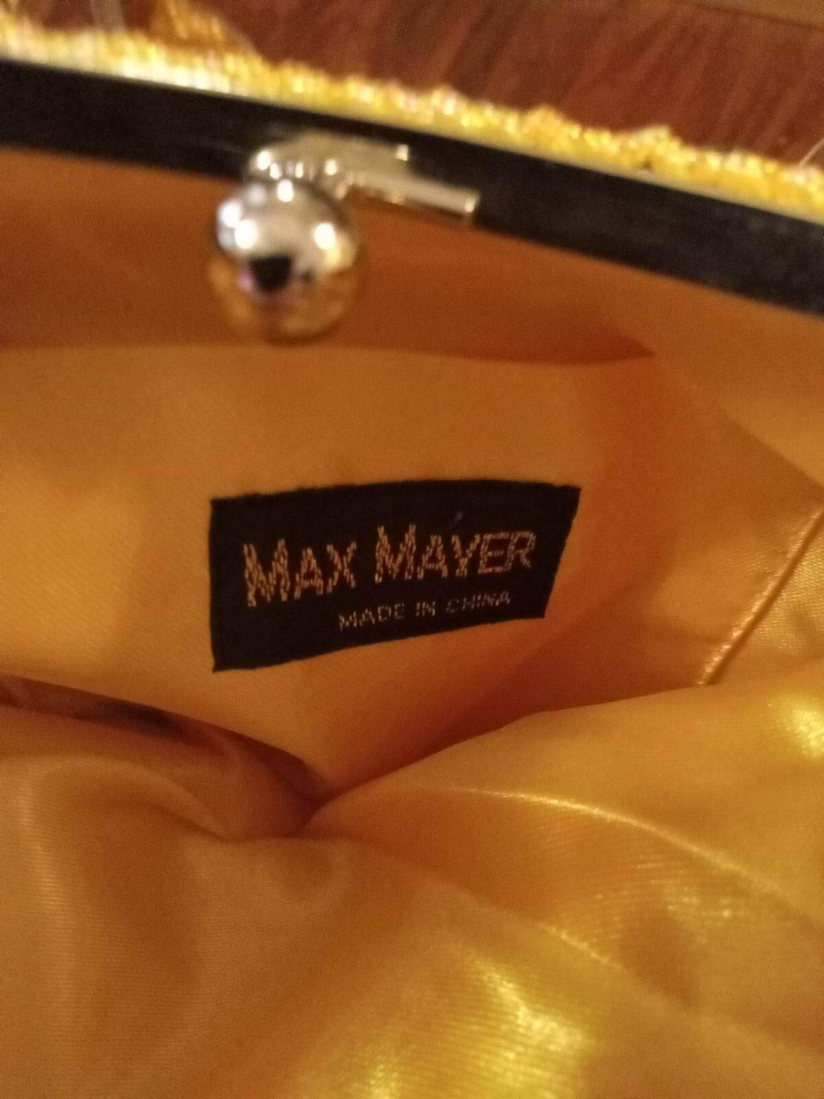 Purse, Max Mayer,Large Gold Sequins,and tiny Pearls, Single Silver Handle.