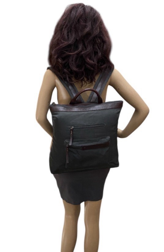Highway Nylon And Leather Backpack-Stone Unisex