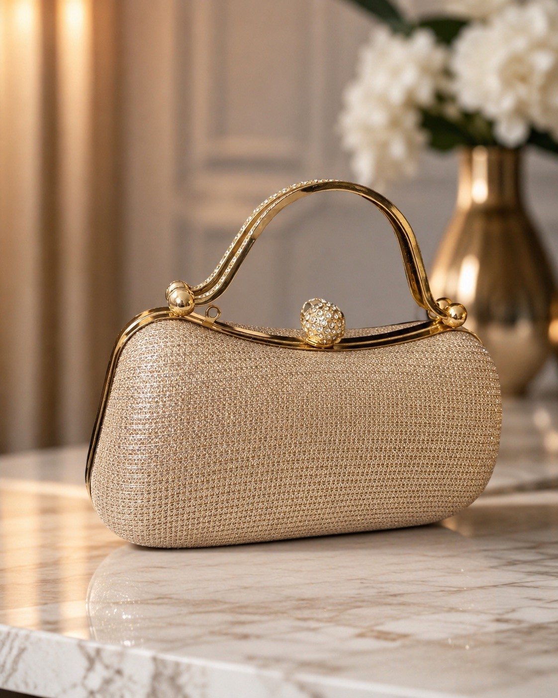 Silver Shining Clutch Bag With Shining Holder New