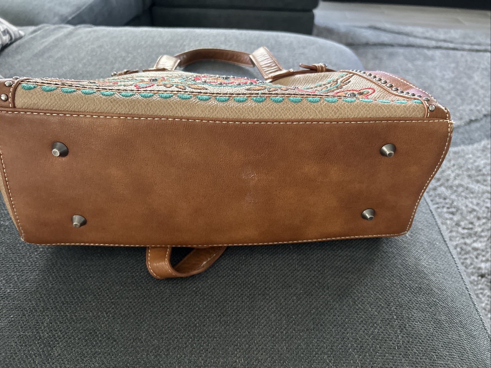 Montana West Purse Vintage Embroidered Studded Satchel Bag Turquiose