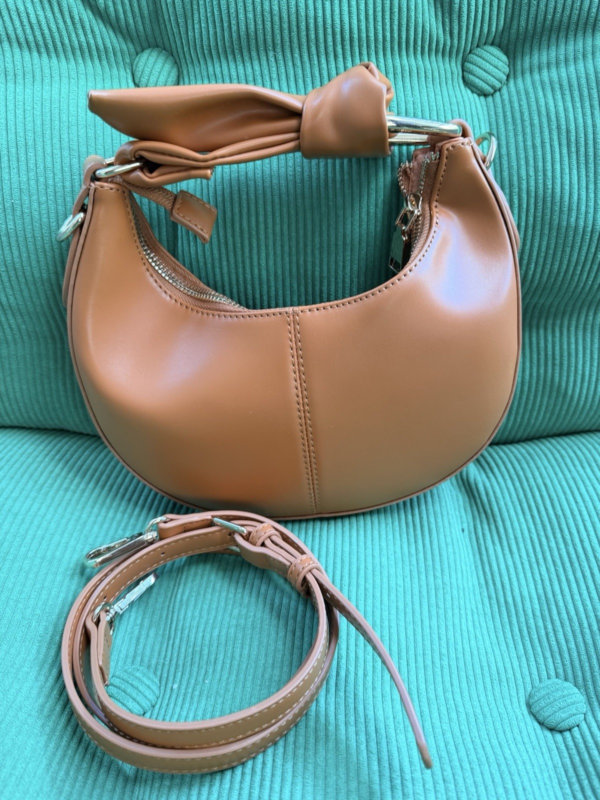 MELIE BIANCO Camel Brown Crescent Crossbody Shoulder Bag Vegan Leather Purse