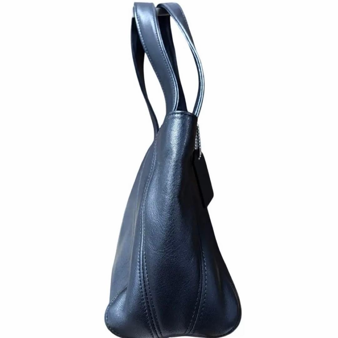 Authentic COACH Leather Tote Bag Black 18cm x 24cm x 10.5cm Vintage Italy